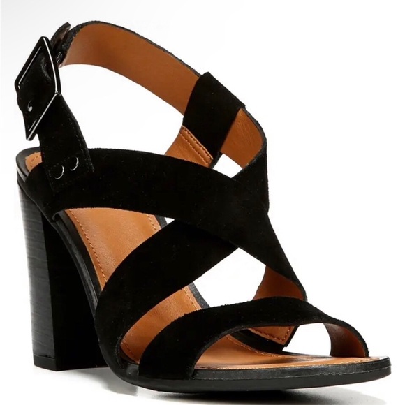 Franco Sarto Sabine lush teal blue suede crossing straps, open toe stacked heel - Picture 11 of 15